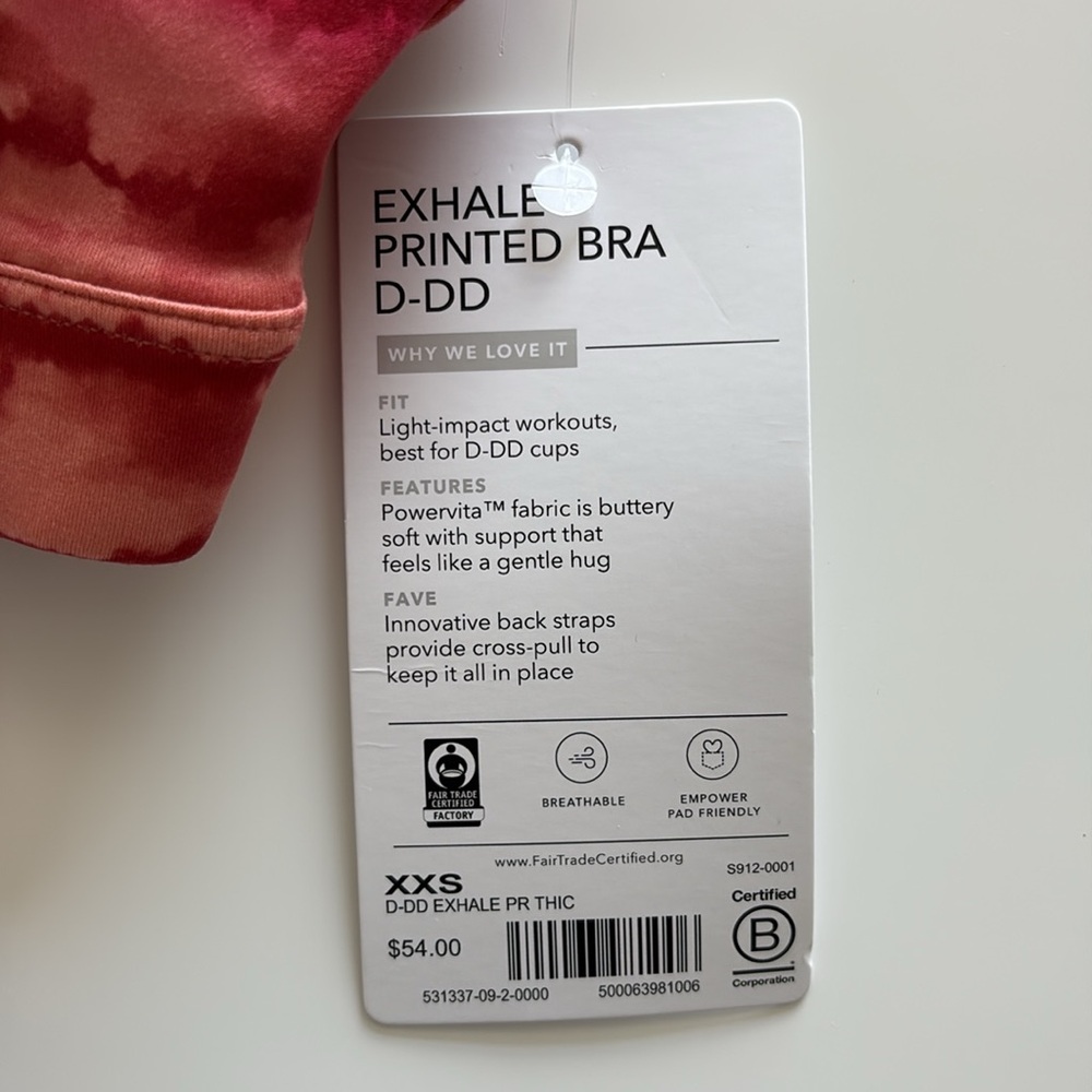 NWT Athleta Exhale Tahiti Island Coral Printed Bra XXS D/DD Cup Size - Picture 5 of 8